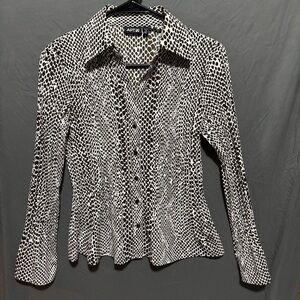 Apt. 9 Women's Brown and White Button-Up Top with Flare